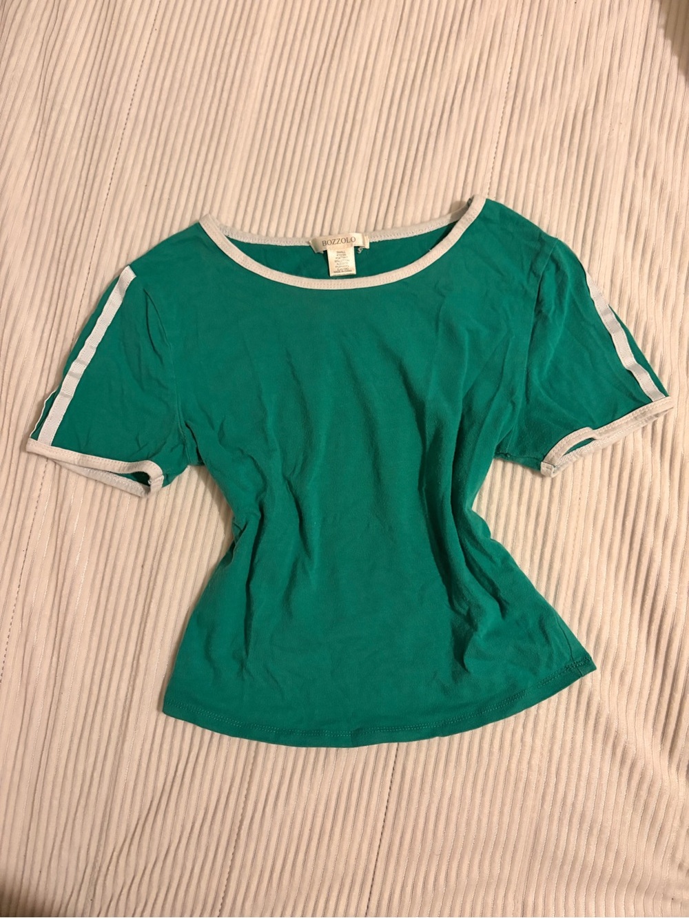 Bozzolo Teal Crop Ringer Tee with White Trim